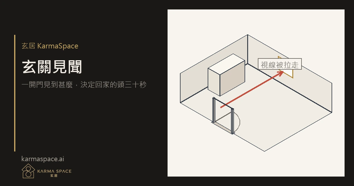 玄關處的鞋櫃側放、牆上無鏡、暖色燈光照射的簡潔佈置